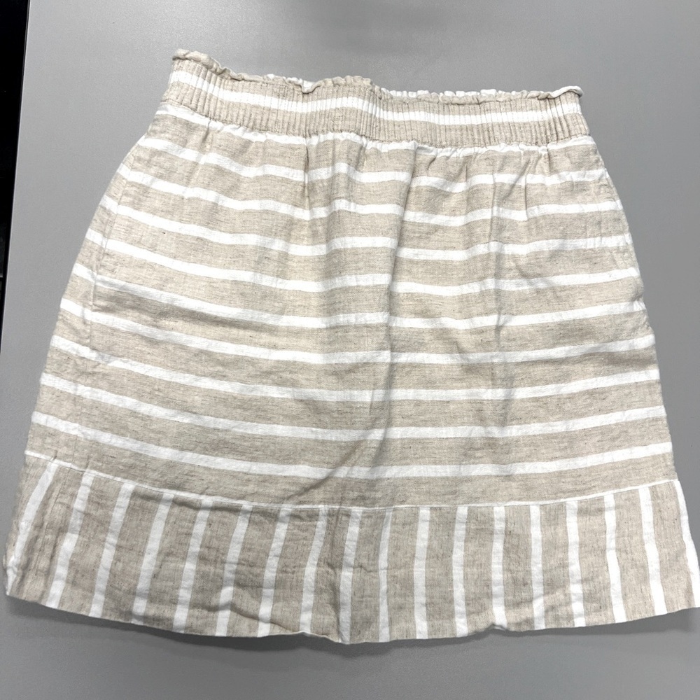 J Crew Sidewalk Mini Skirt Beige Pull On Sz 00 Linen Cotton Blend Pockets